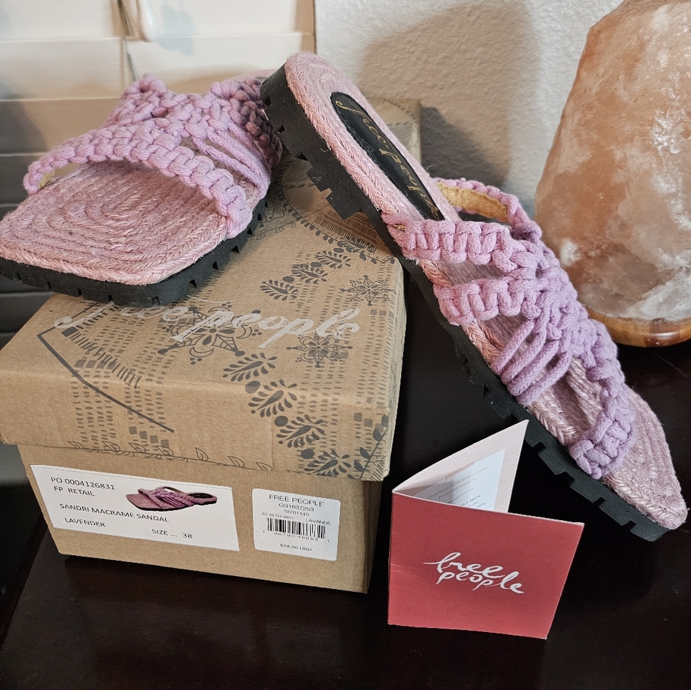 Free People Sandri Macrame Sandals Lavander New in Box size 38 (7.5 -8 US) - Picture 12 of 13